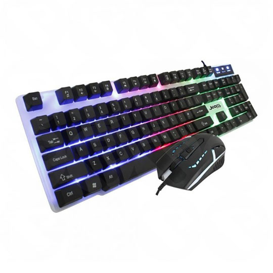 Jedel GK100 RGB Keyboard Backlit and 6 Button Mouse Gaming Combo Silver Black